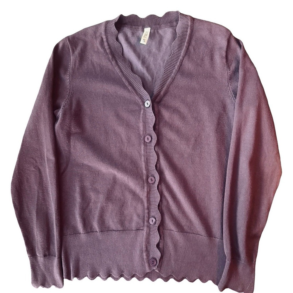 Womens Small Purple Scalloped Cardigan Sweater Button Front Lightweight NWOT